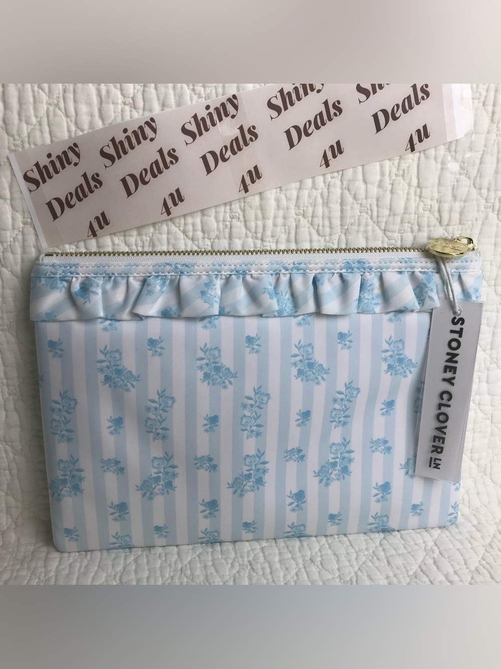 Stony Clover Lane High Tea Printed Ruffle Flat Pouch One Size NWT
